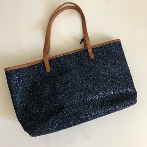 J Crew Blue Glitter Tote
